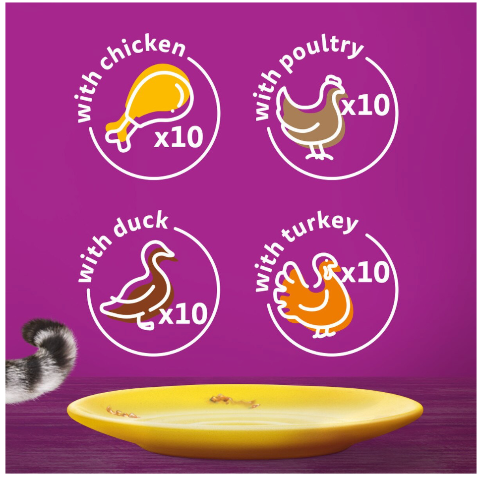 WHISKAS 1+ Poultry Feasts Adult Wet Cat Food Pouches in Jelly - 40 x 85g
