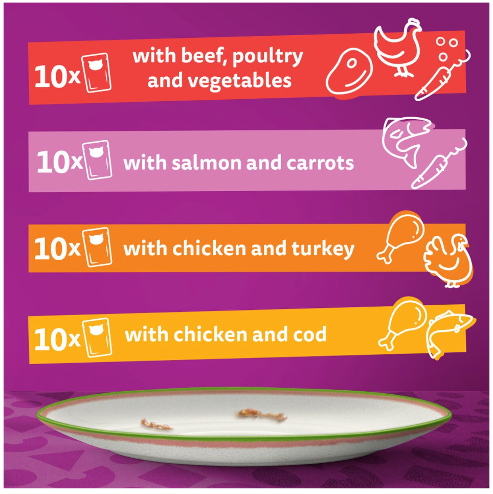 WHISKAS 1+ Chef's Choice Mix Adult Wet Cat Food Pouches in Gravy - 40 x 85g