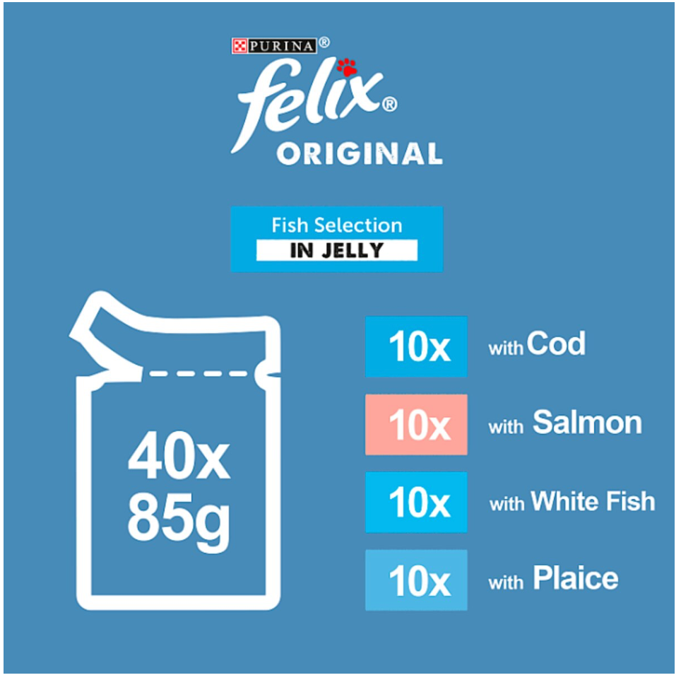 Felix Fish Selection in Jelly Wet Cat Food Pouches - 40 x 85g