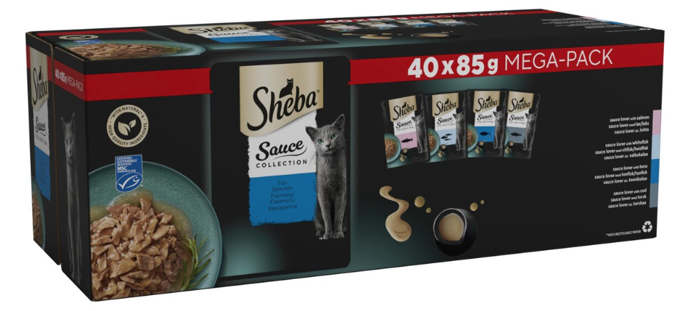 SHEBA Sauce Collection Fish Selection in Gravy Wet Cat Food Pouches - 40 x 85g