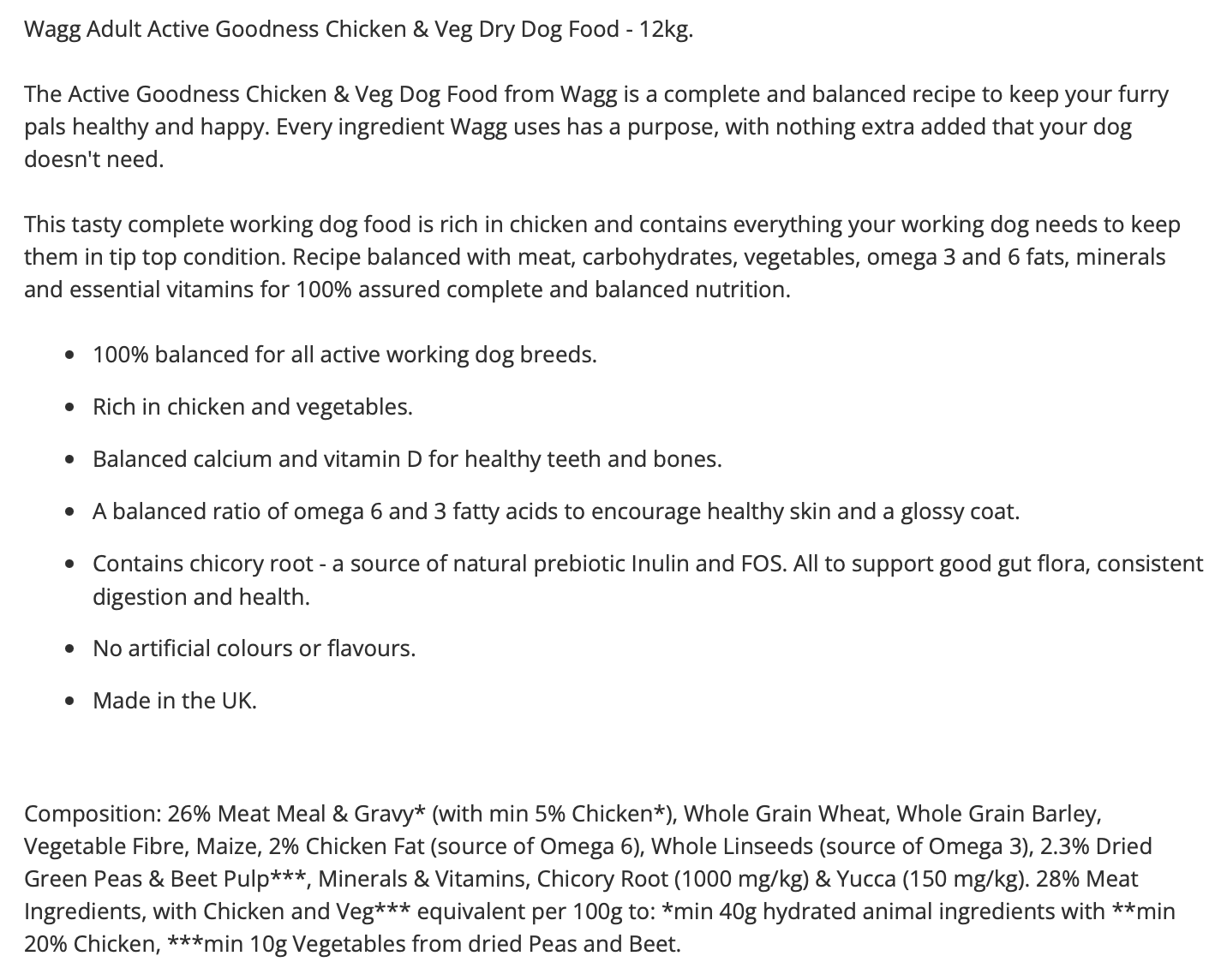 Wagg Adult Active Goodness Chicken & Veg Dry Dog Food - 12kg