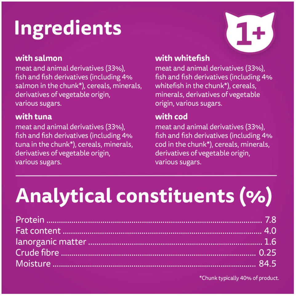 WHISKAS 1+ Fish Favourites Adult Wet Cat Food in Jelly Pouches - 40 x 85g