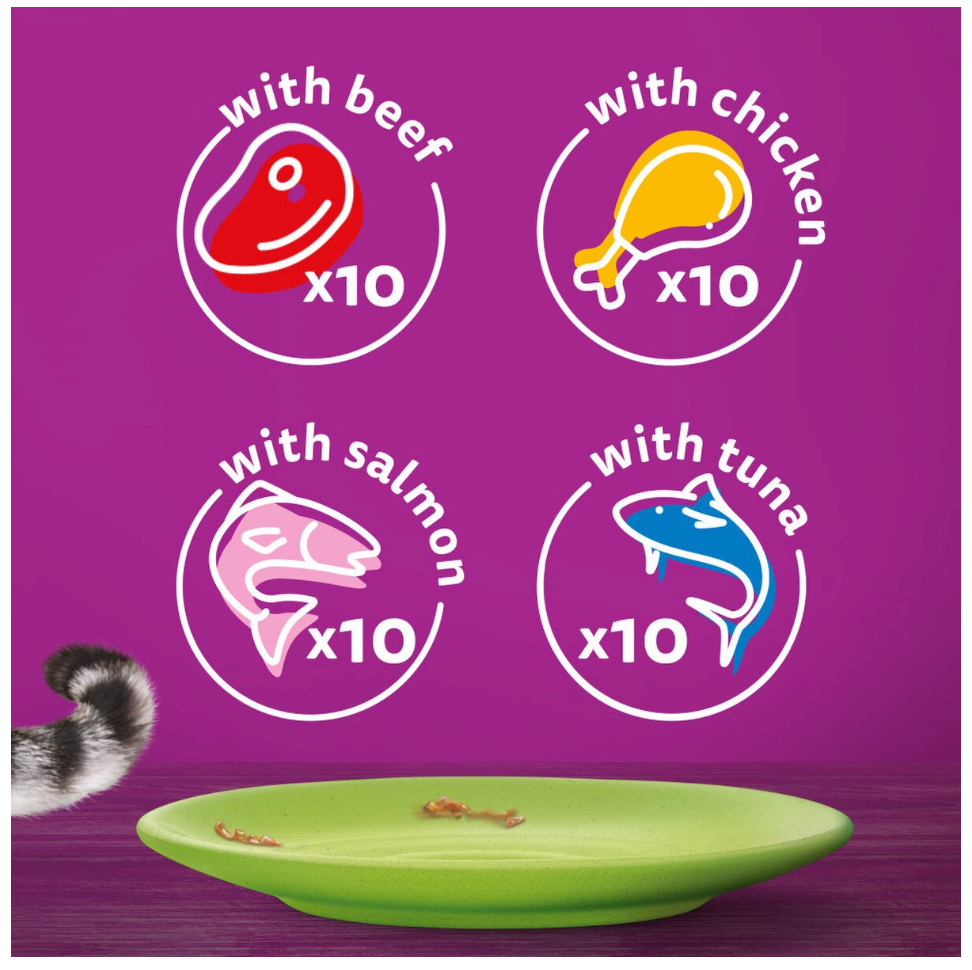 WHISKAS 1+ Mixed Menu Adult Wet Cat Food Pouches in Jelly - 40 x 85g
