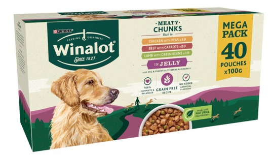 Winalot Meaty Chunks in Jelly Wet Dog Food Pouches - 40 x 100g